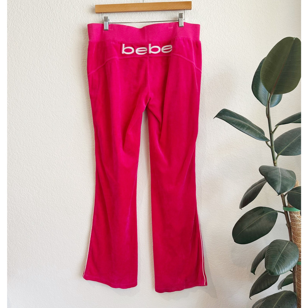 VTG‎ Y2K bebe Velour Track Sweatpants Large Embroidered Spell-Out Low-Rise Bratz